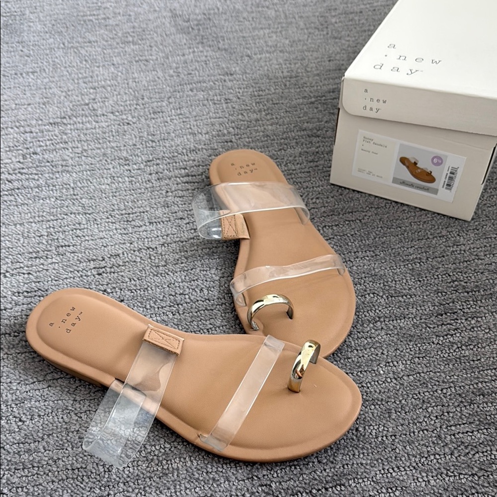 A New Day Tan Sandals with Clear Straps